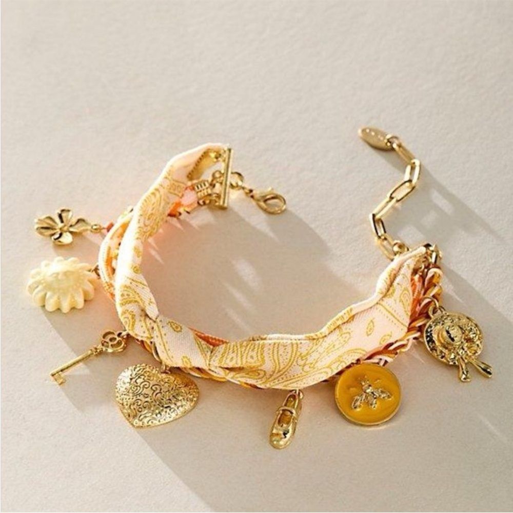 Free People Gold and Cream Charm Bracelet
